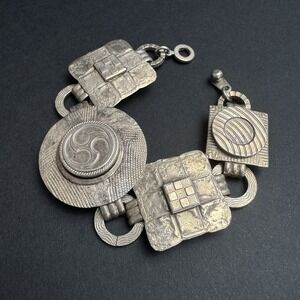 Vintage Baer SF Bracelet Modernist Chunky Link Geometric Statement Art‎ Texture